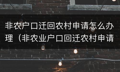 非农户口迁回农村申请怎么办理（非农业户口回迁农村申请如何写）