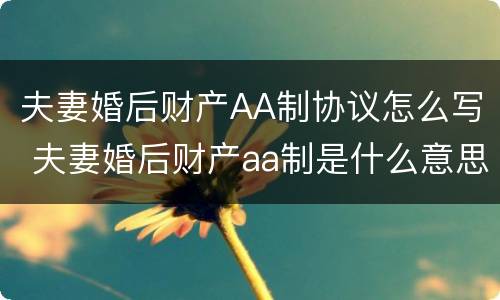 夫妻婚后财产AA制协议怎么写 夫妻婚后财产aa制是什么意思