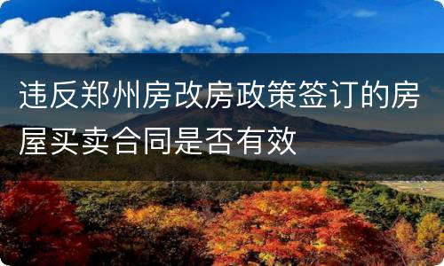 违反郑州房改房政策签订的房屋买卖合同是否有效