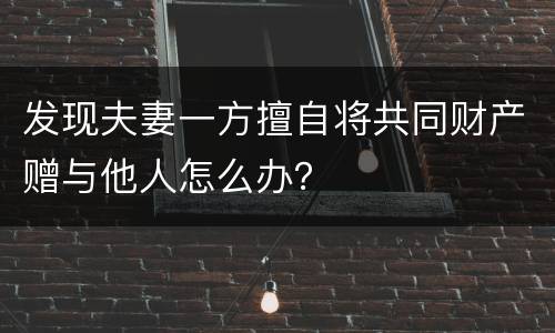 发现夫妻一方擅自将共同财产赠与他人怎么办？