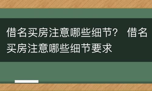 借名买房注意哪些细节？ 借名买房注意哪些细节要求