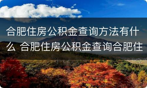 合肥住房公积金查询方法有什么 合肥住房公积金查询合肥住房公积金