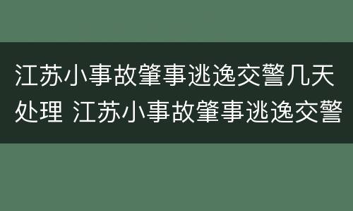 江苏小事故肇事逃逸交警几天处理 江苏小事故肇事逃逸交警几天处理完