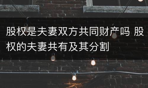 股权是夫妻双方共同财产吗 股权的夫妻共有及其分割