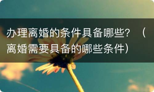 办理离婚的条件具备哪些？（离婚需要具备的哪些条件）