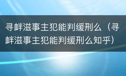 寻衅滋事主犯能判缓刑么（寻衅滋事主犯能判缓刑么知乎）