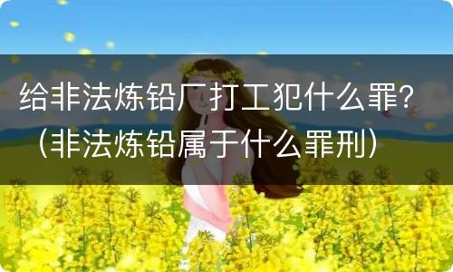 给非法炼铅厂打工犯什么罪？（非法炼铅属于什么罪刑）