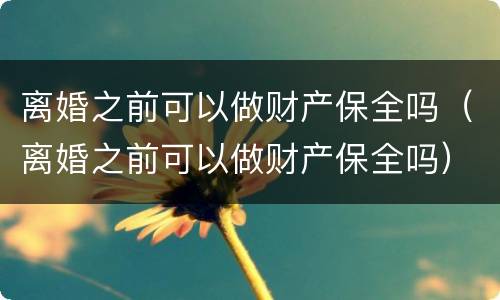 离婚之前可以做财产保全吗（离婚之前可以做财产保全吗）