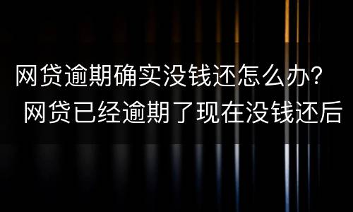 网贷逾期确实没钱还怎么办？ 网贷已经逾期了现在没钱还后面可以还吗
