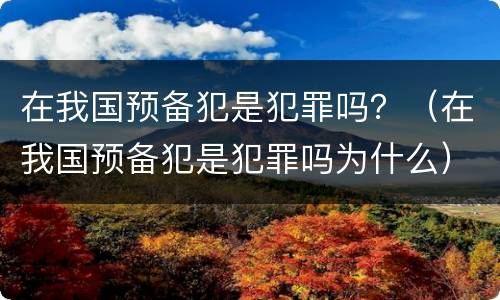 在我国预备犯是犯罪吗？（在我国预备犯是犯罪吗为什么）