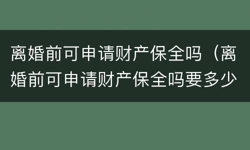 离婚前可申请财产保全吗（离婚前可申请财产保全吗要多少钱）