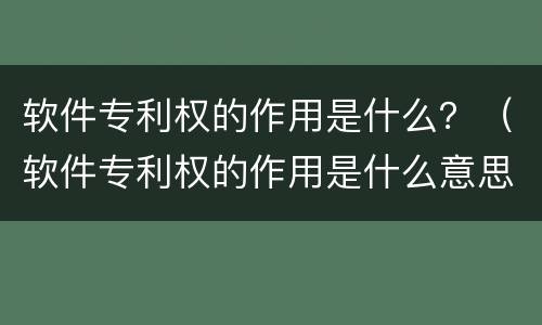 软件专利权的作用是什么？（软件专利权的作用是什么意思）