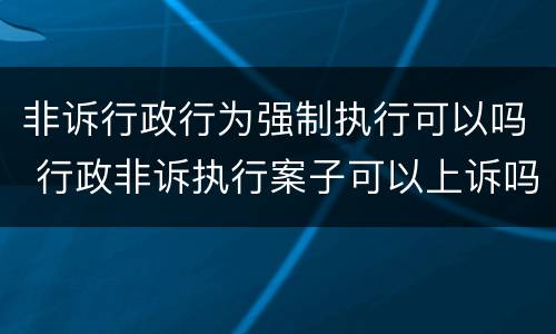 非诉行政行为强制执行可以吗 行政非诉执行案子可以上诉吗