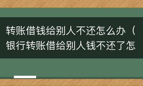 转账借钱给别人不还怎么办（银行转账借给别人钱不还了怎么办）