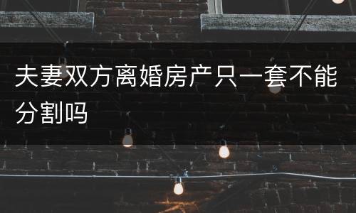 夫妻双方离婚房产只一套不能分割吗