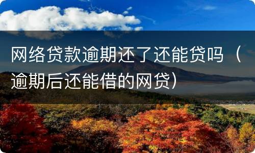 网络贷款逾期还了还能贷吗（逾期后还能借的网贷）