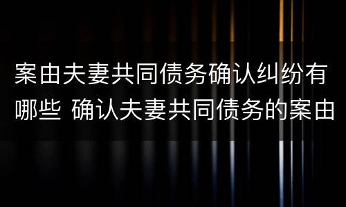 案由夫妻共同债务确认纠纷有哪些 确认夫妻共同债务的案由