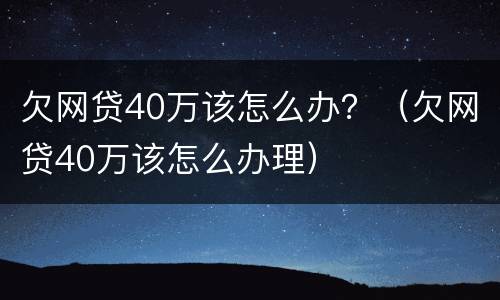 欠网贷40万该怎么办？（欠网贷40万该怎么办理）