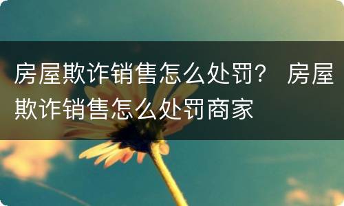 房屋欺诈销售怎么处罚？ 房屋欺诈销售怎么处罚商家