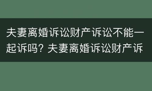 夫妻离婚诉讼财产诉讼不能一起诉吗? 夫妻离婚诉讼财产诉讼不能一起诉吗