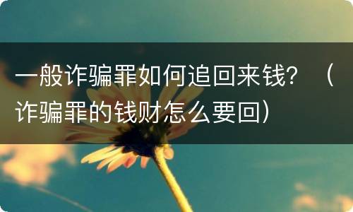 一般诈骗罪如何追回来钱？（诈骗罪的钱财怎么要回）