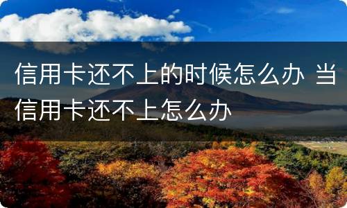 信用卡还不上的时候怎么办 当信用卡还不上怎么办