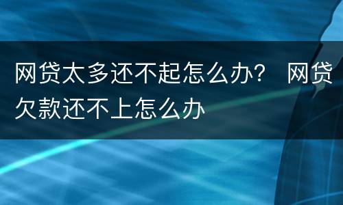 网贷太多还不起怎么办？ 网贷欠款还不上怎么办