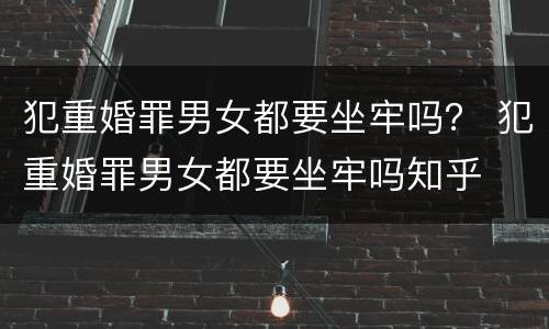 犯重婚罪男女都要坐牢吗？ 犯重婚罪男女都要坐牢吗知乎