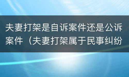 夫妻打架是自诉案件还是公诉案件（夫妻打架属于民事纠纷吗）