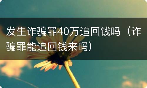 发生诈骗罪40万追回钱吗（诈骗罪能追回钱来吗）