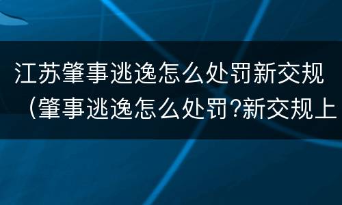 江苏肇事逃逸怎么处罚新交规（肇事逃逸怎么处罚?新交规上线）