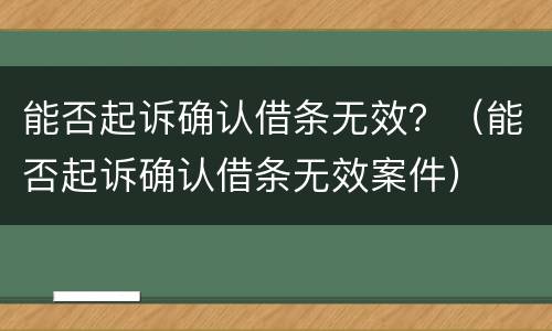 能否起诉确认借条无效？（能否起诉确认借条无效案件）