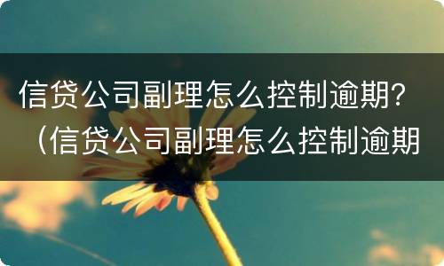 信贷公司副理怎么控制逾期？（信贷公司副理怎么控制逾期率）