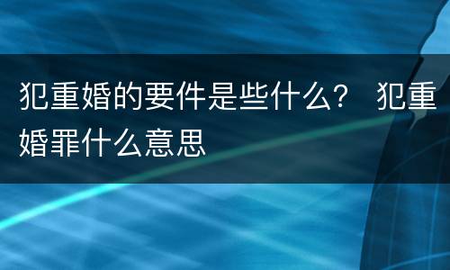 犯重婚的要件是些什么？ 犯重婚罪什么意思