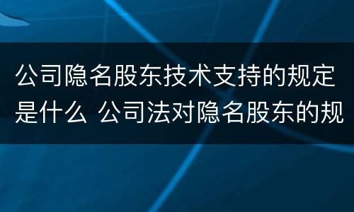 公司隐名股东技术支持的规定是什么 公司法对隐名股东的规定
