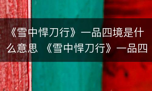 《雪中悍刀行》一品四境是什么意思 《雪中悍刀行》一品四境是什么意思啊