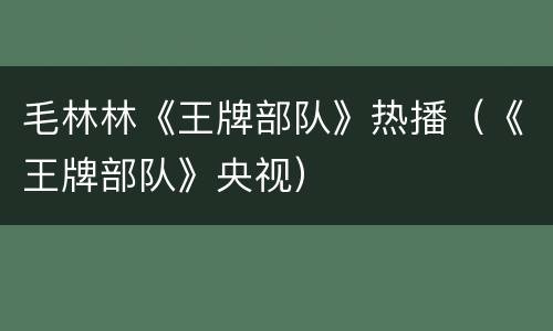 毛林林《王牌部队》热播（《王牌部队》央视）
