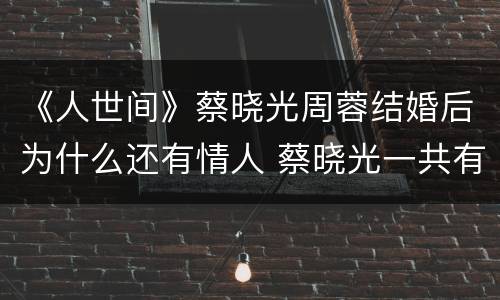 《人世间》蔡晓光周蓉结婚后为什么还有情人 蔡晓光一共有几个情人