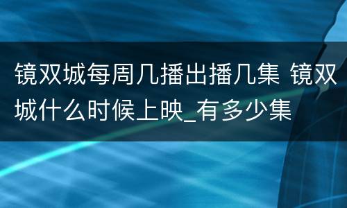 镜双城每周几播出播几集 镜双城什么时候上映_有多少集