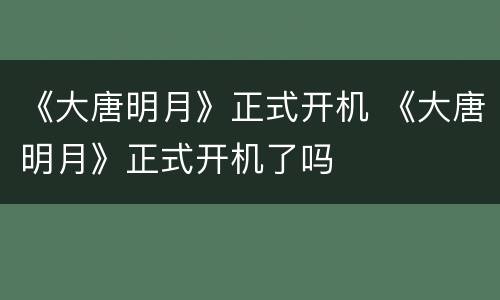 《大唐明月》正式开机 《大唐明月》正式开机了吗