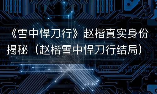 《雪中悍刀行》赵楷真实身份揭秘（赵楷雪中悍刀行结局）