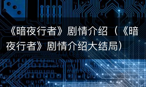《暗夜行者》剧情介绍（《暗夜行者》剧情介绍大结局）
