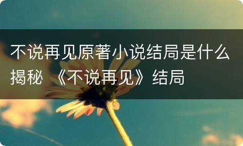 不说再见原著小说结局是什么揭秘 《不说再见》结局
