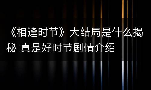 《相逢时节》大结局是什么揭秘 真是好时节剧情介绍