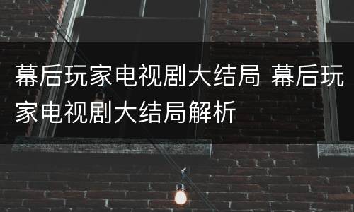 幕后玩家电视剧大结局 幕后玩家电视剧大结局解析