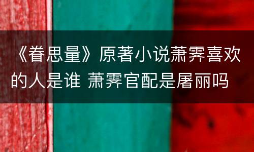 《眷思量》原著小说萧霁喜欢的人是谁 萧霁官配是屠丽吗