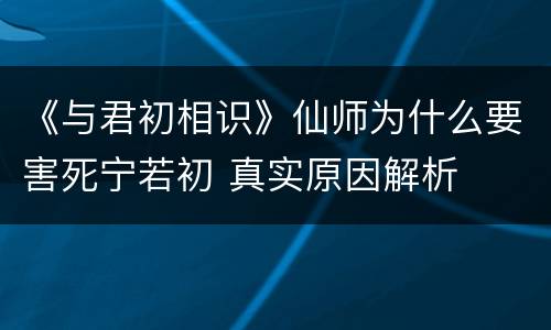 《与君初相识》仙师为什么要害死宁若初 真实原因解析