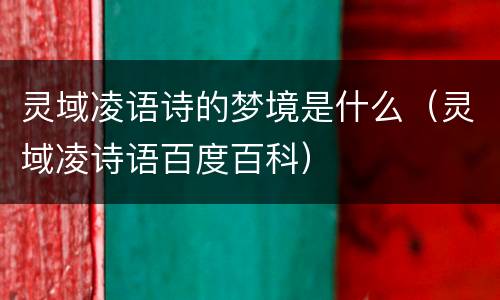 灵域凌语诗的梦境是什么（灵域凌诗语百度百科）
