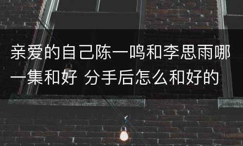 亲爱的自己陈一鸣和李思雨哪一集和好 分手后怎么和好的