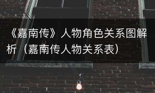 《嘉南传》人物角色关系图解析（嘉南传人物关系表）
